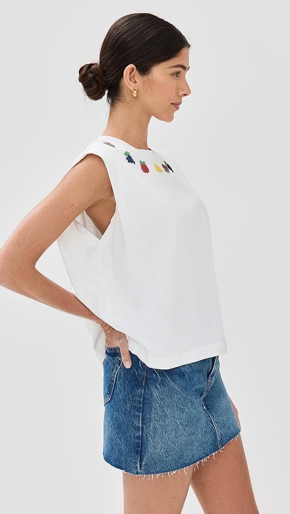 FARM Rio Beaded Fruits White Sleeveless T-Shirt | Shopbop Product Image