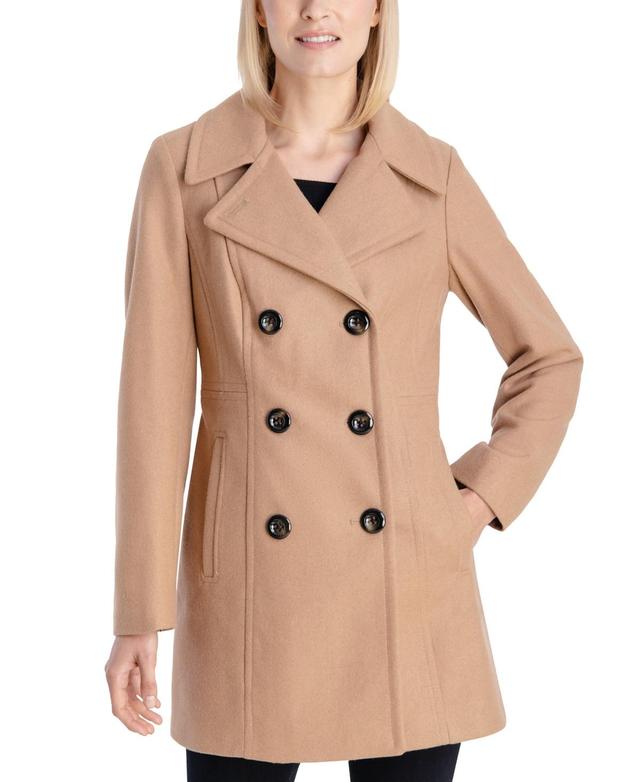 Anne Klein Womens Petite Notched-Collar Double-Breasted Peacoat, Created for Macys Product Image