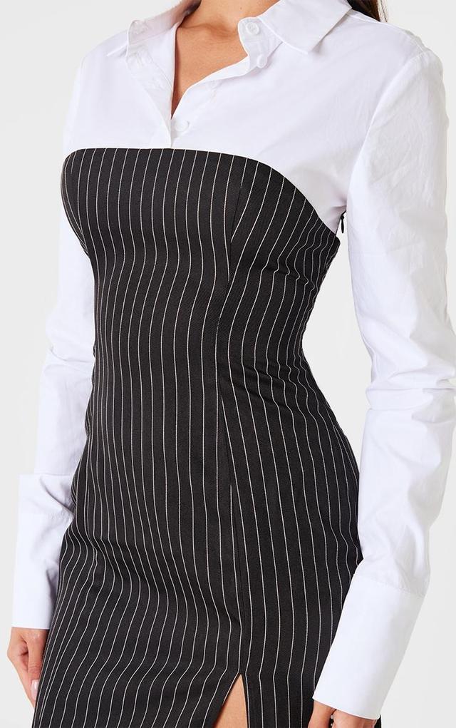 White Pinstripe Detail Shirt Dress Product Image