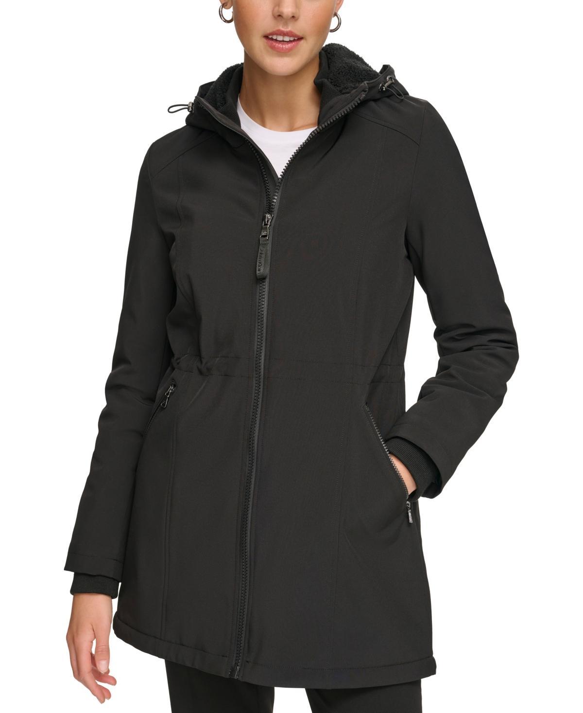 Calvin Klein Womens Hooded Faux-Fur-Lined Anorak Raincoat Product Image