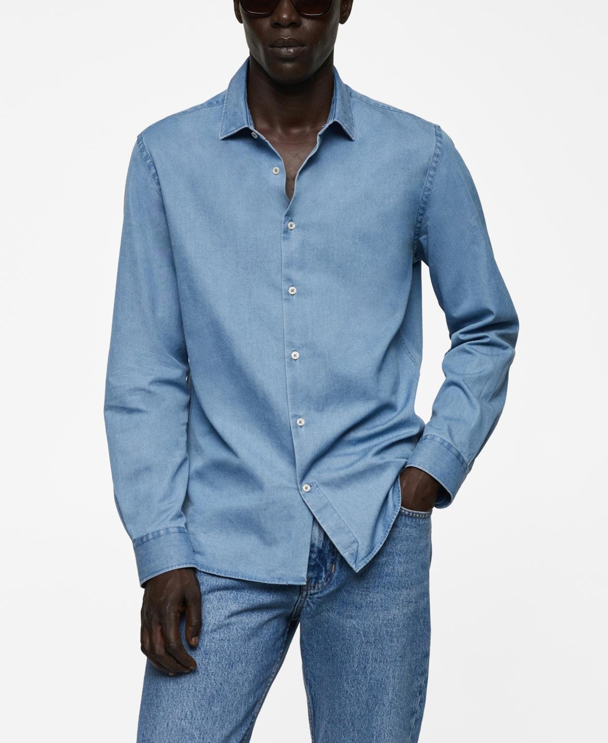 Mango Mens Regular-Fit Cotton Chambray Shirt Product Image