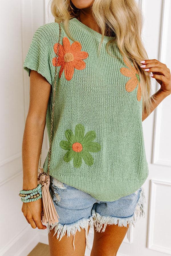 Boho Blooms Knit Top in Sage Product Image