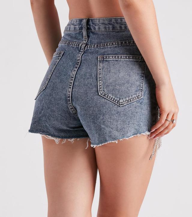 On The Fringe Rhinestone Denim Shorts Product Image