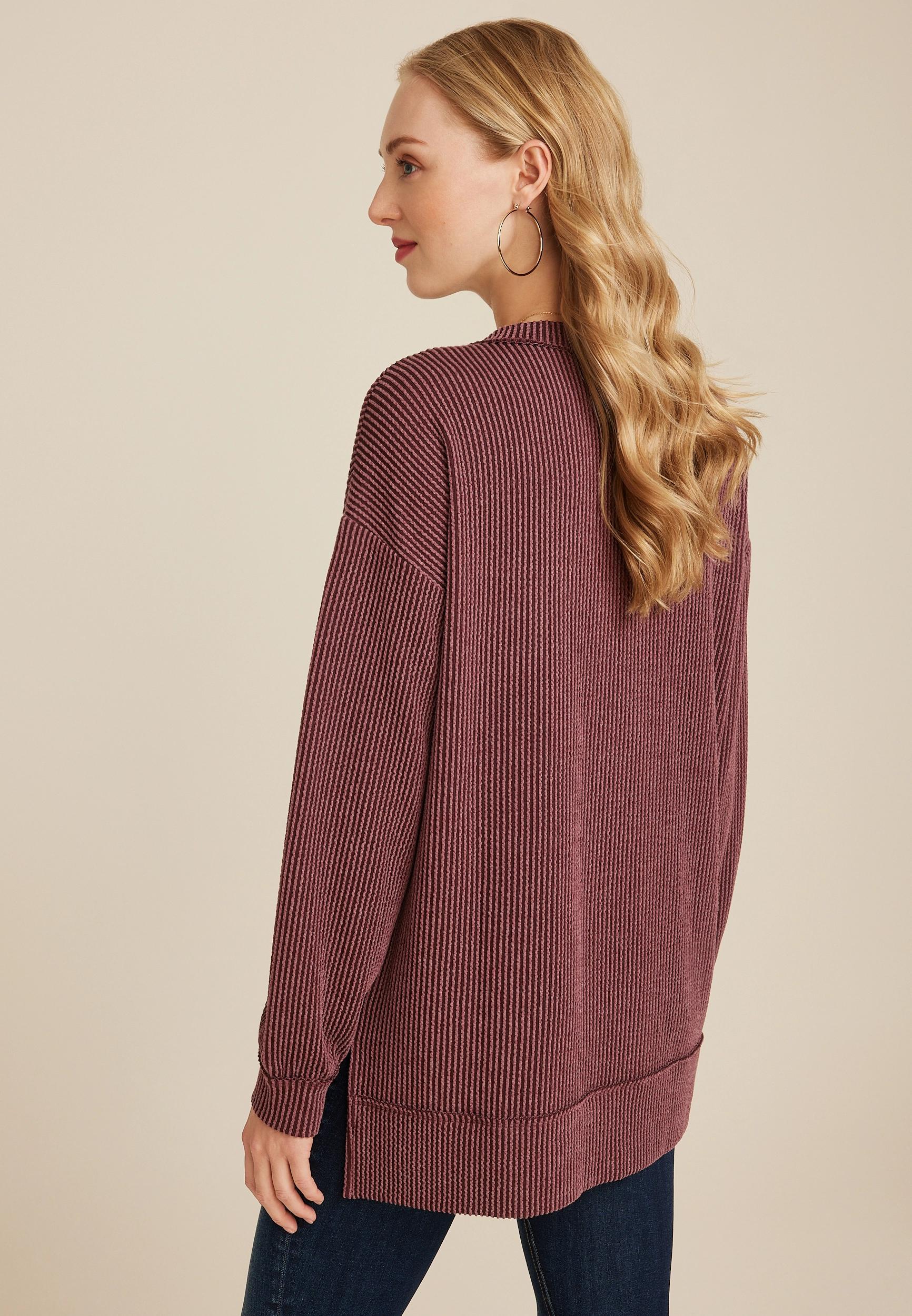 Wavy Ribbed V Neck Tunic Product Image