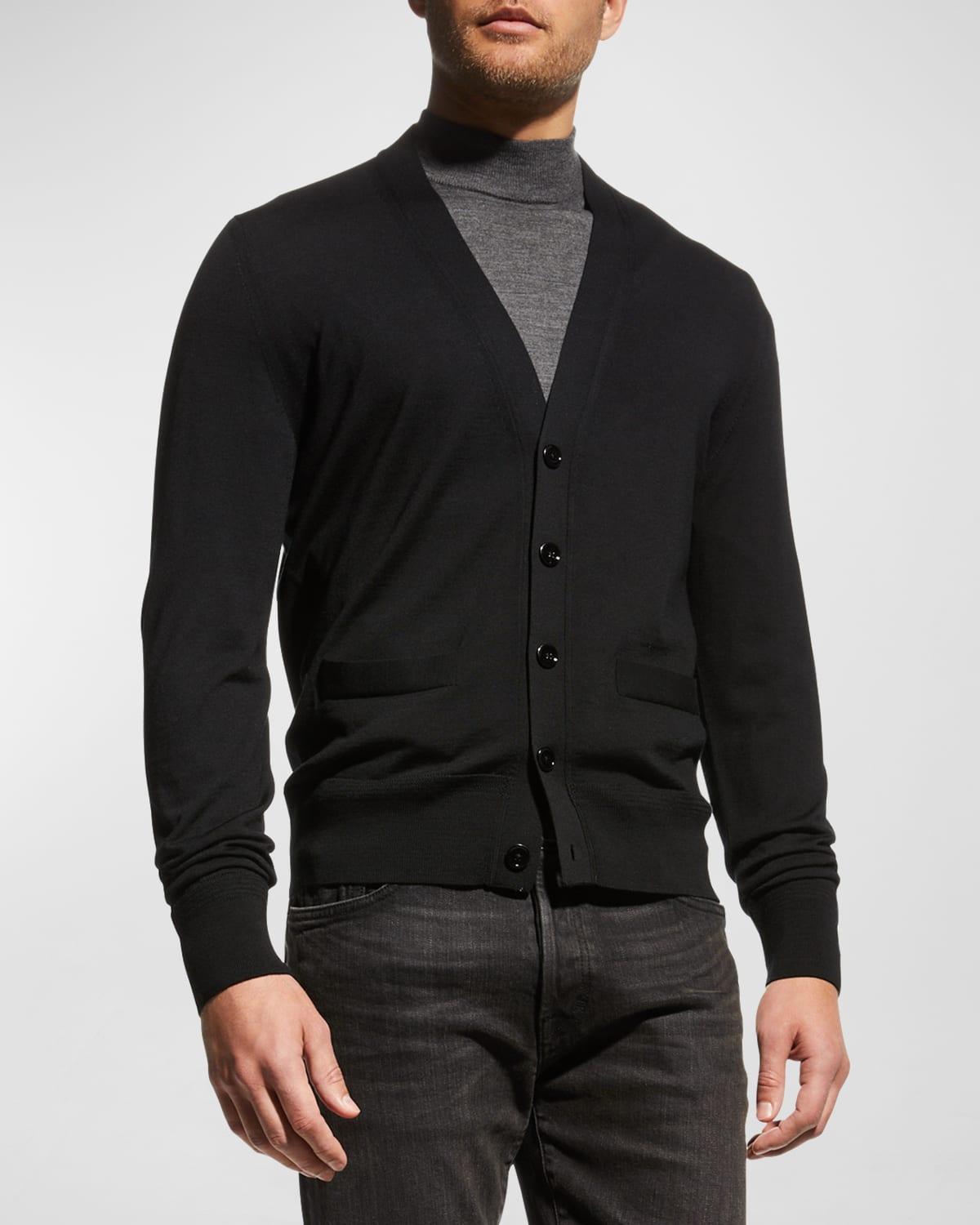 Mens Tonal Wool Cardigan Sweater Product Image