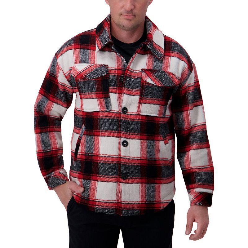 Mens Haggar Supersoft Plaid Shirt Jacket Black Product Image