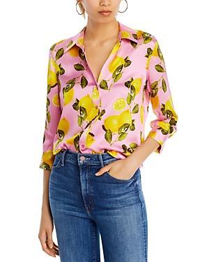 Dani Lemon Print Silk Blouse In Cotton Candy Lemon Product Image