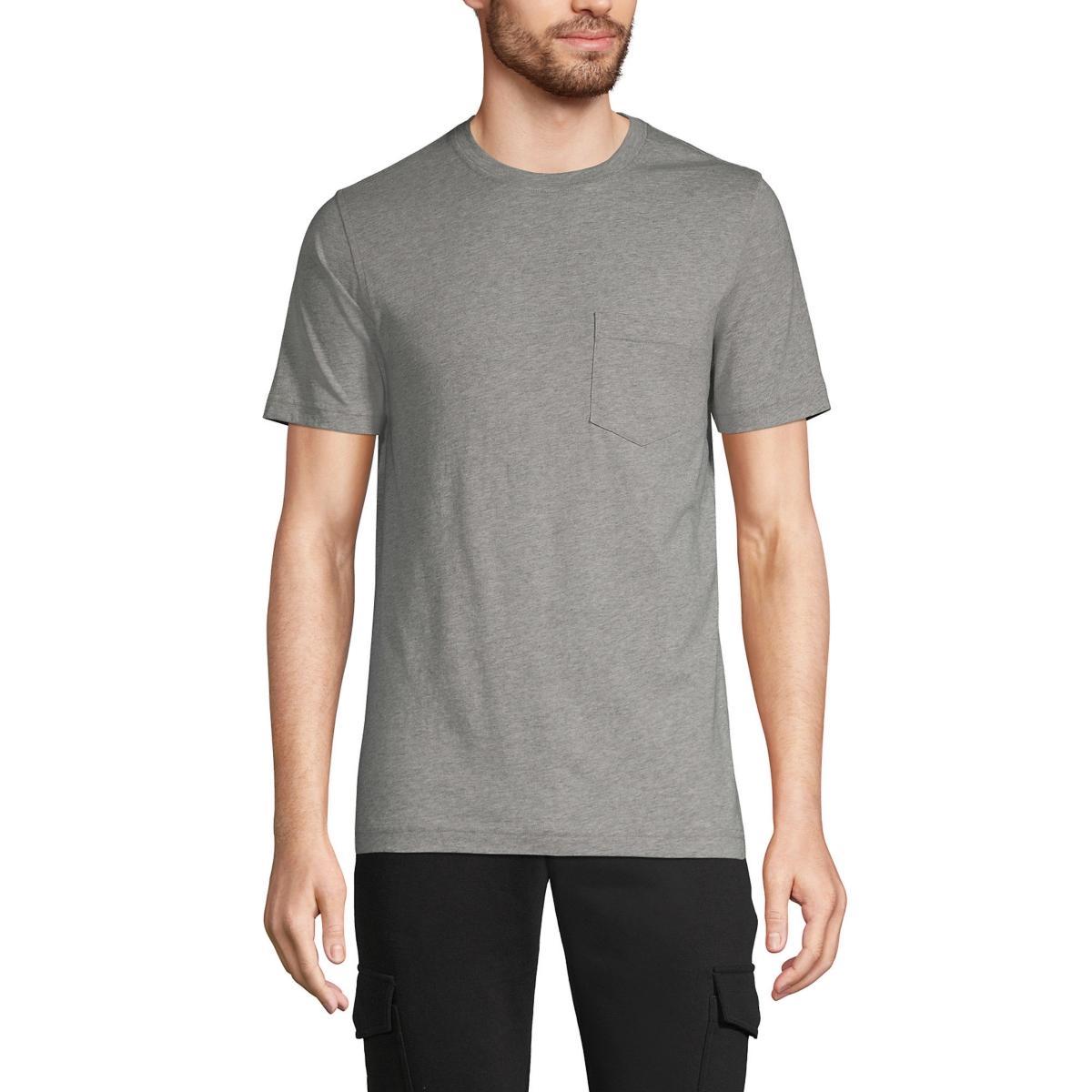 Mens Lands End Supima Pocket Tee Light Gray Grey Product Image