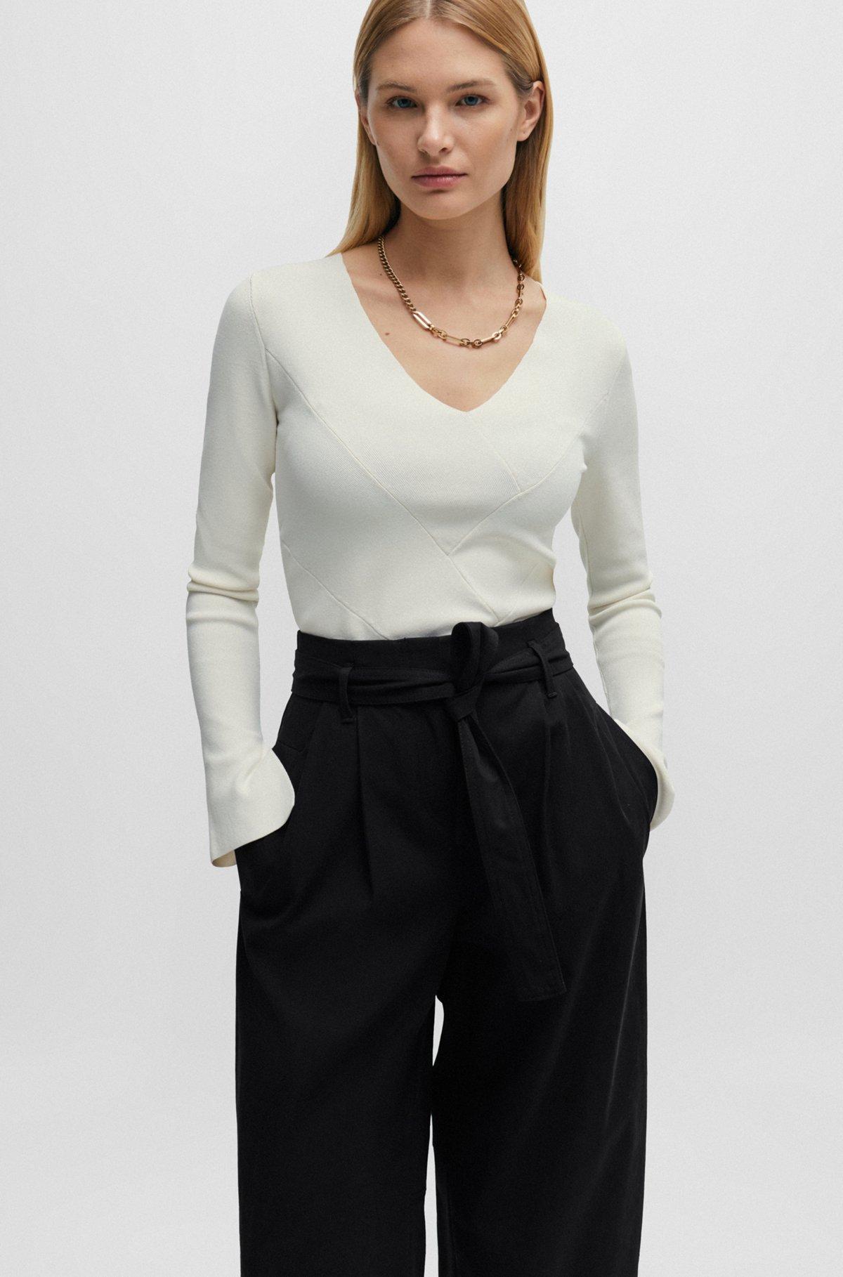 Tapered-fit wide-leg trousers with fabric belt Product Image