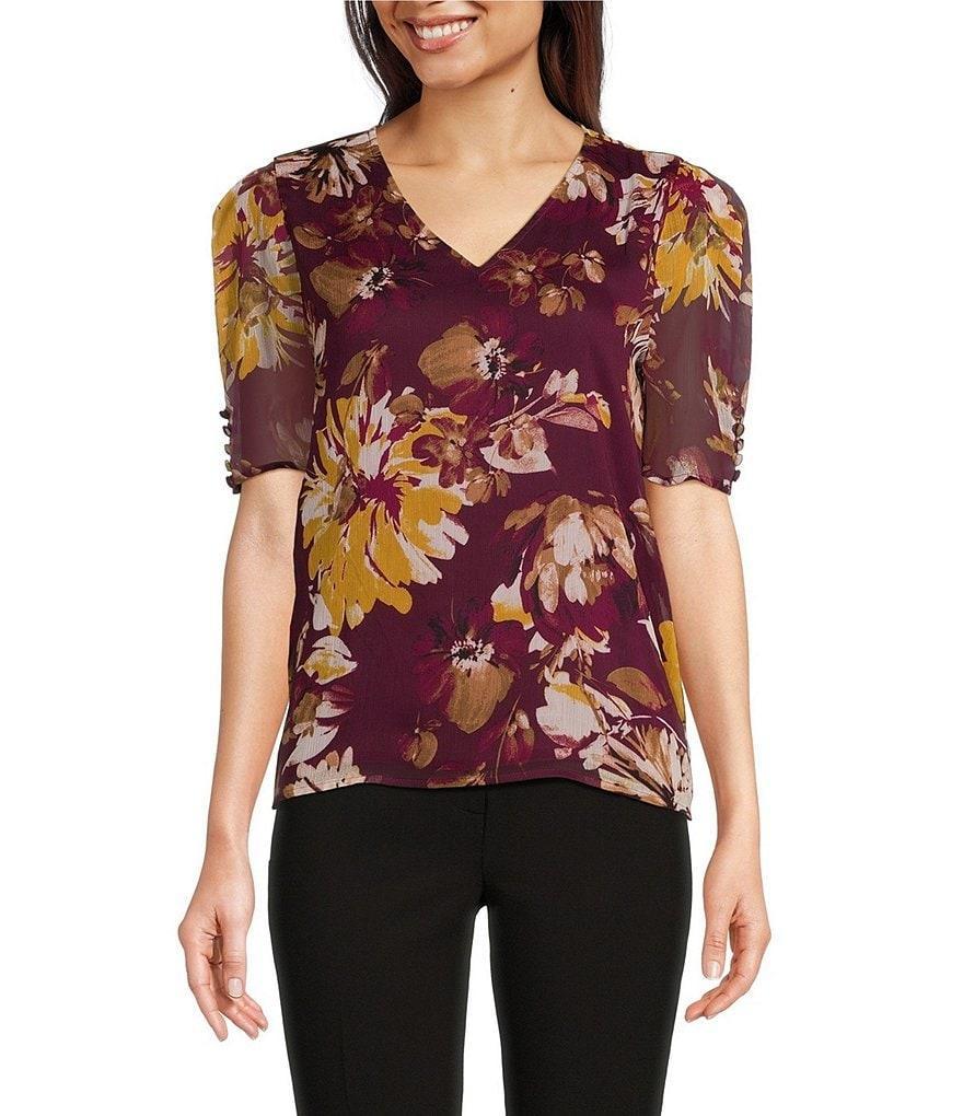 Calvin Klein Short Puff Sleeve V-Neck Blouse product image