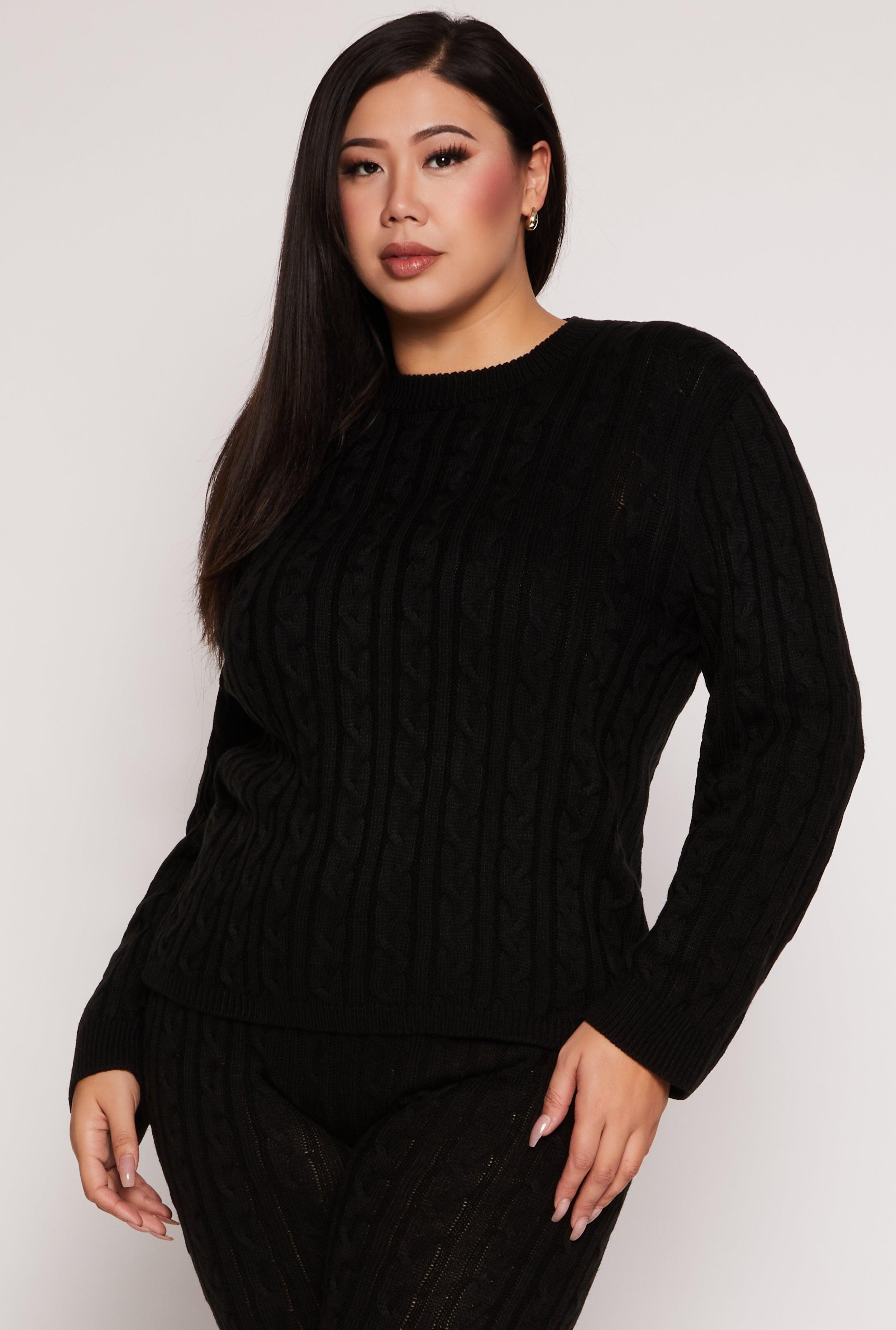 Womens Plus Size Cable Knit Sweater Product Image