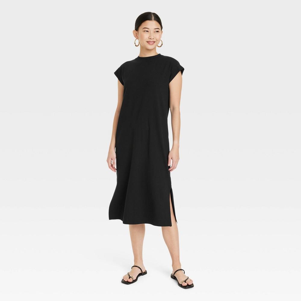 Womens Short Sleeve Midi Shirtdress - A New Day Black XL Product Image