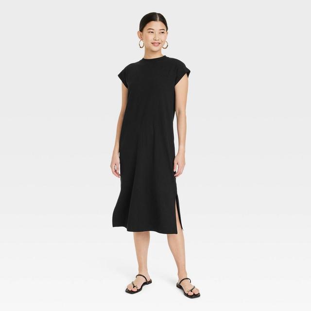 Womens Short Sleeve Midi Shirtdress - A New Day Black XL Product Image