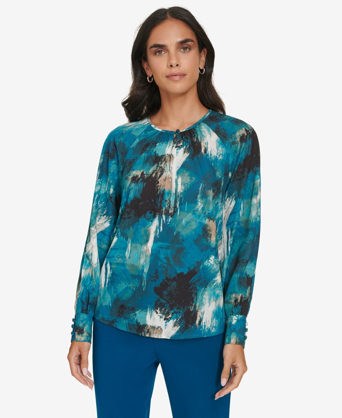 Calvin Klein Womens Printed Keyhole Blouse Product Image