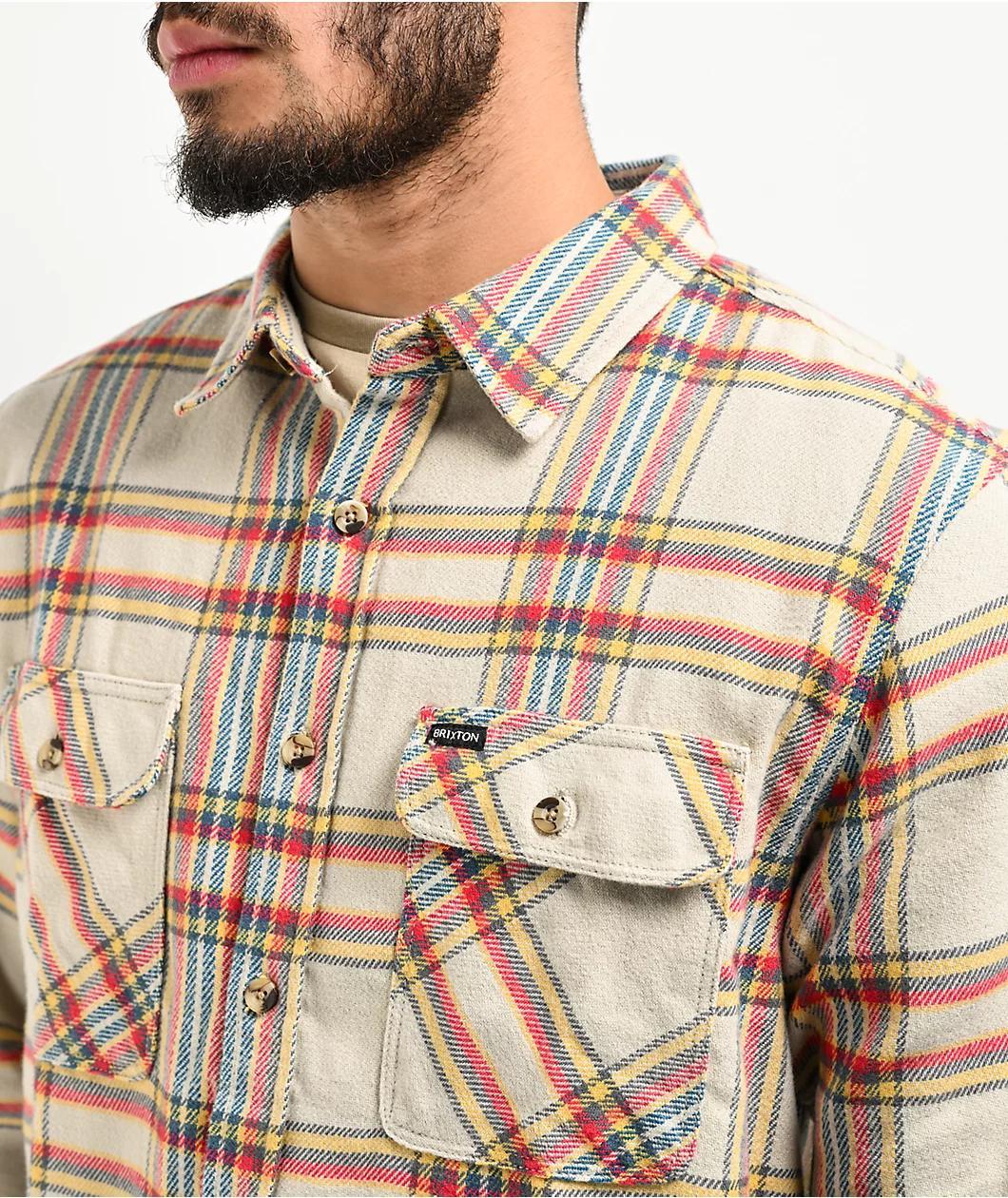 Brixton Bowery Sand & Red Flannel Shirt Product Image