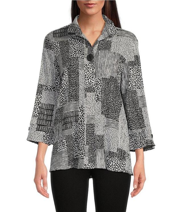 Ali Miles Stretch Patch Print Wire Collar Neckline 3/4 Sleeve Tunic Product Image