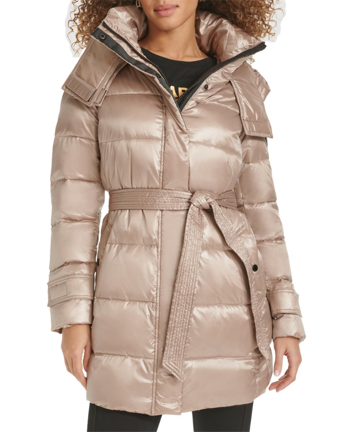 Women's Belted Hooded Short Down Puffer Coat Product Image