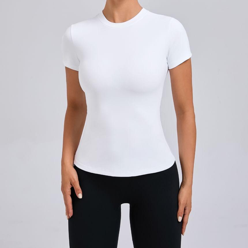 Short-Sleeve Crew Neck Plain T-Shirt Product Image