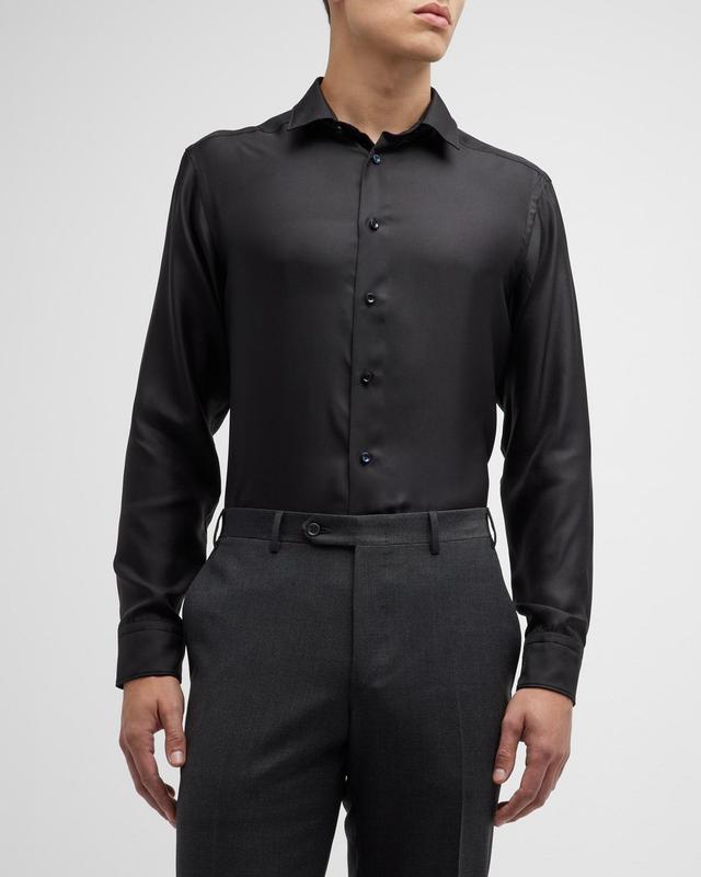 Eton Men's Slim Fit Silk Dress Shirt - Black - Size 15.5  - male - Size: 15.5 Product Image