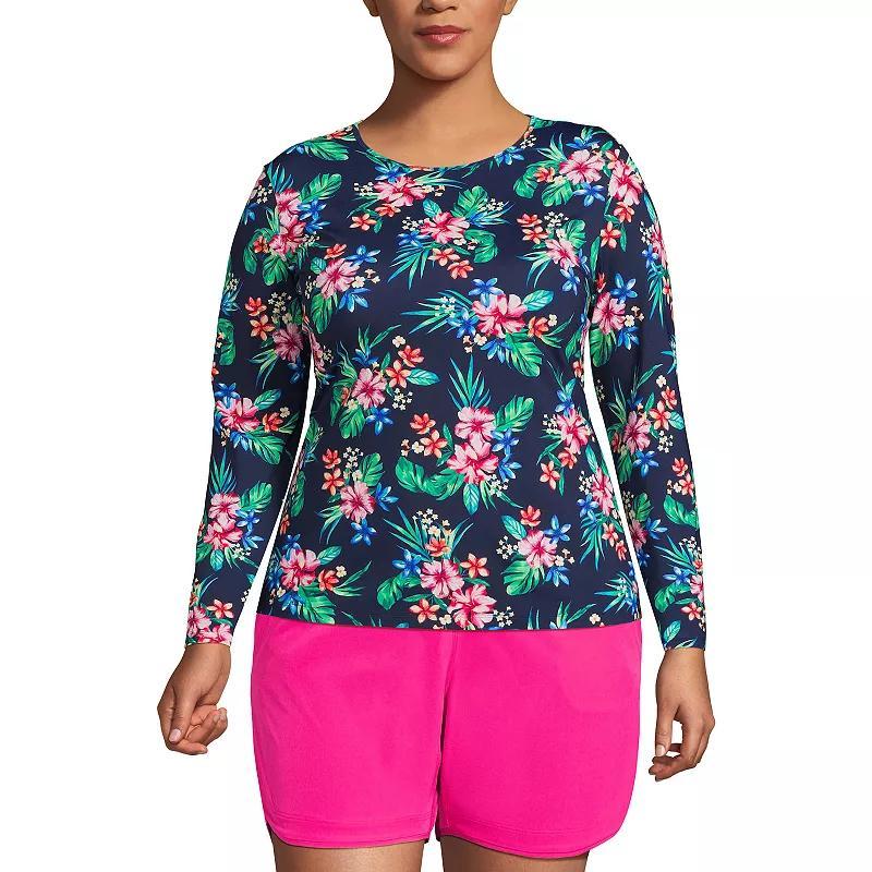 Plus Size Lands End UPF 50 Long Sleeve Rash Guard, Womens Blue Floral Product Image