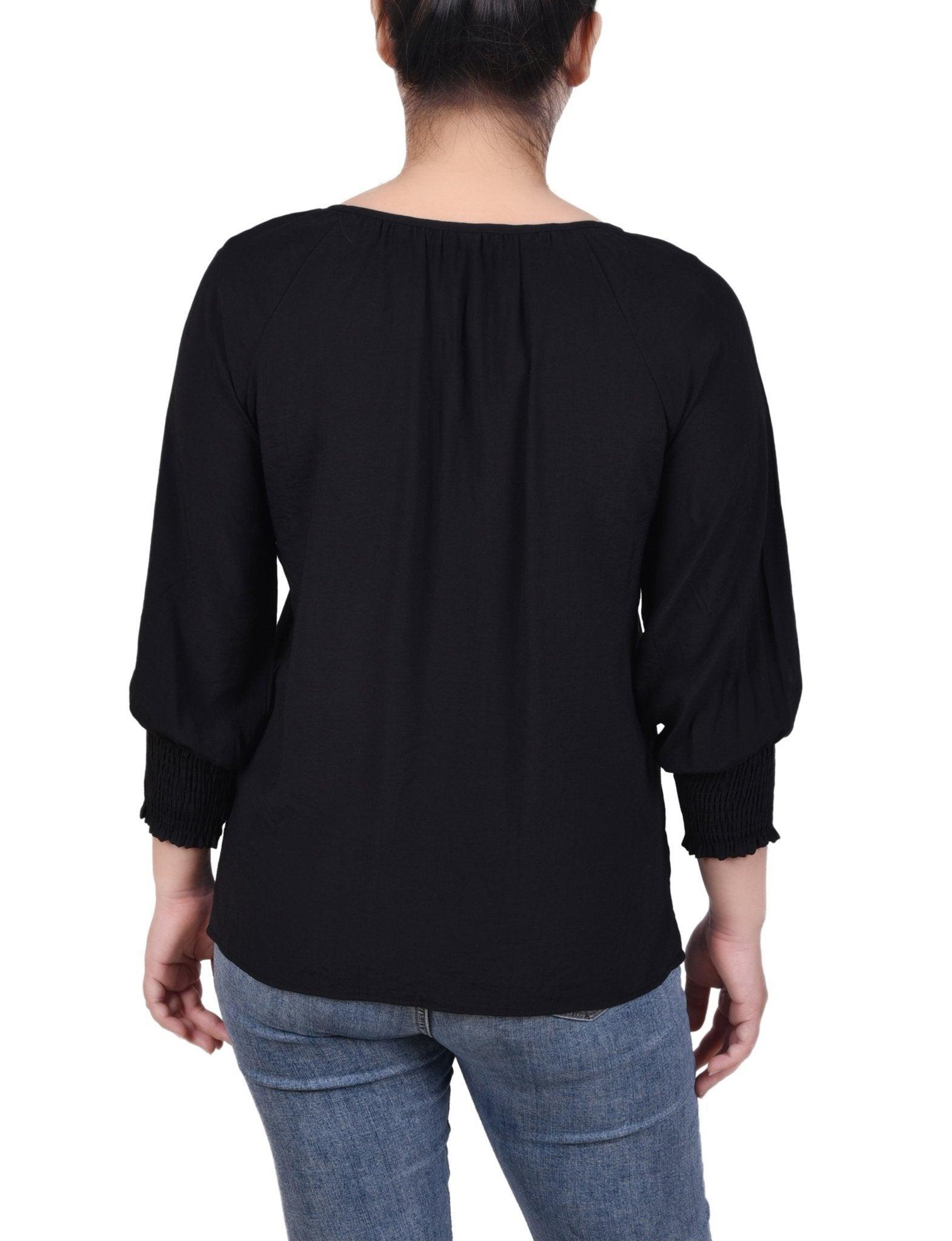 3/4 Sleeve Button Front Blouse - Petite Product Image