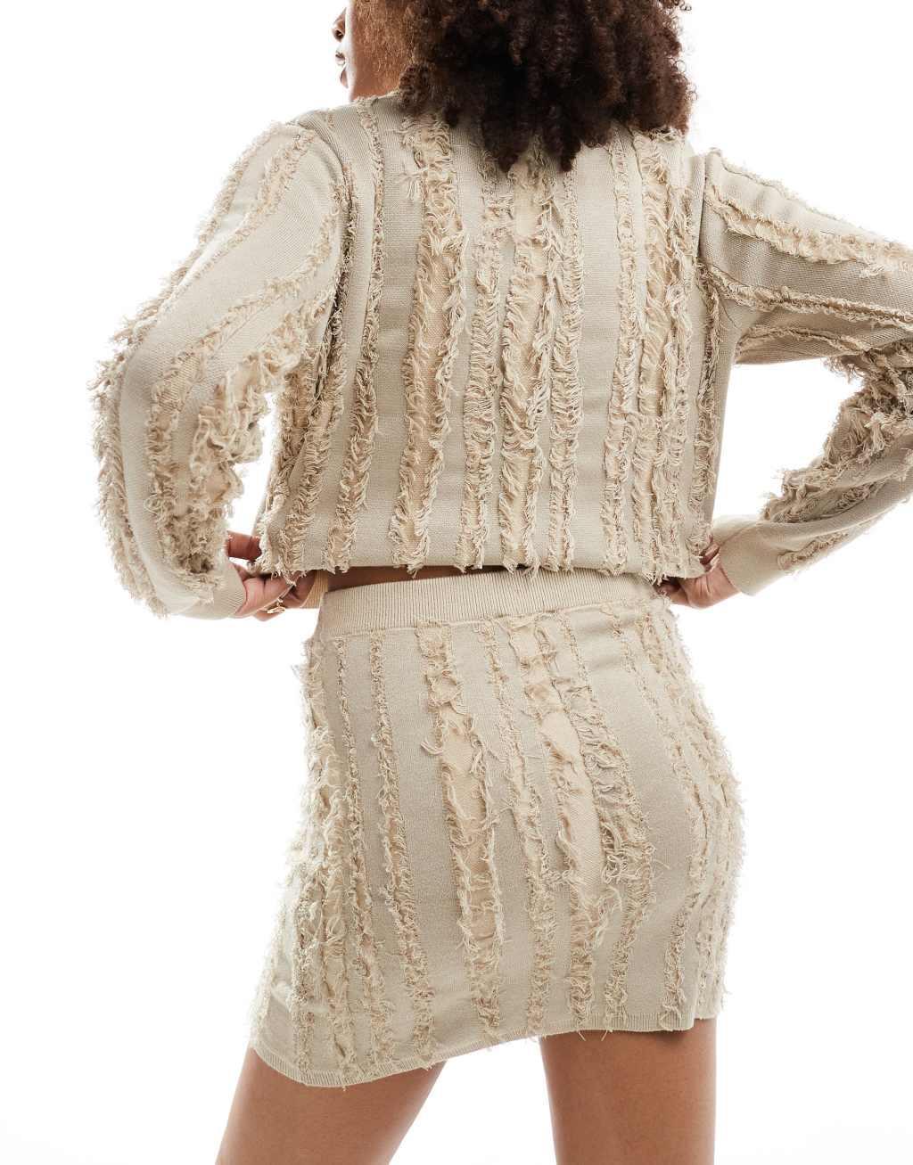 Object fringed knitted mini skirt in cream - part of a set Product Image