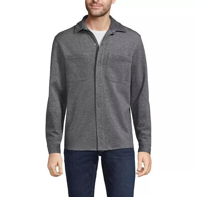 Mens Lands End Long Sleeve Knit Overshirt Blue Birdseye Product Image