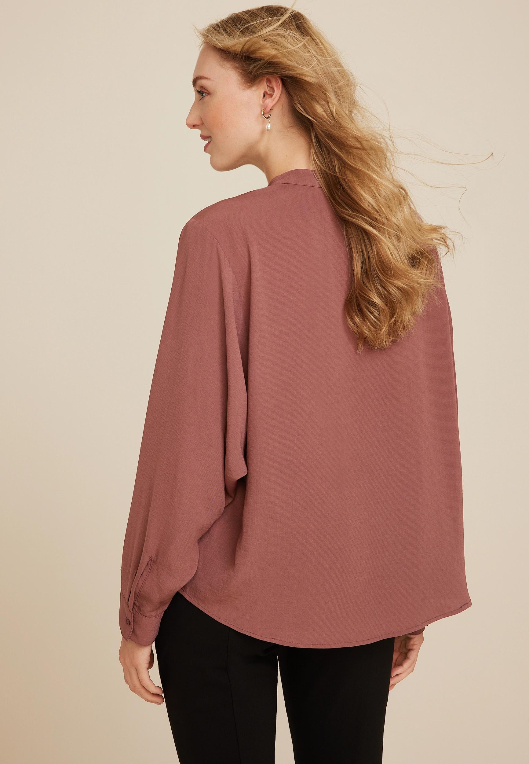 Dolman Long Sleeve V Neck Blouse Product Image