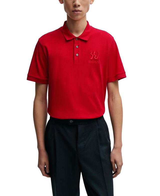 Mens Mercerized-Cotton Polo Shirt with Special Artwork Product Image