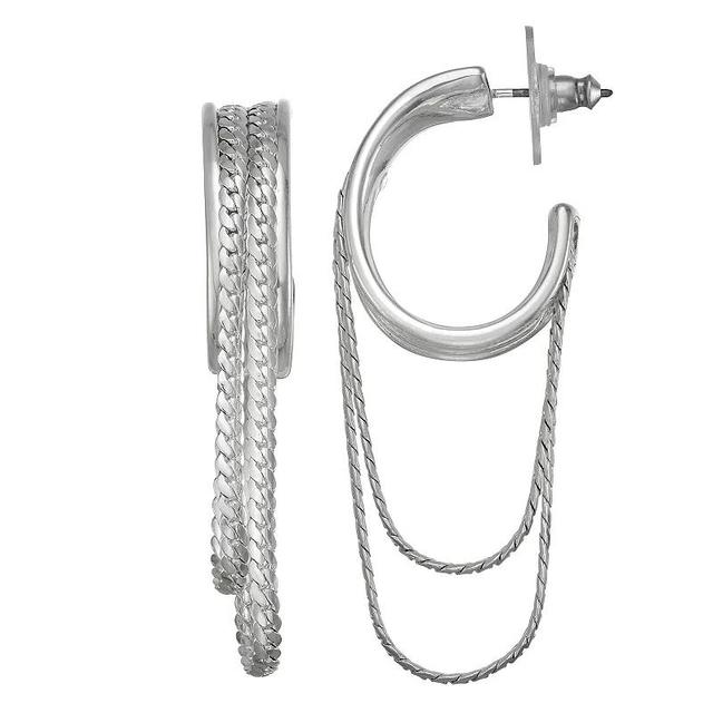 Nine West Silver Tone Chain Drop Huggie Earrings, Womens Product Image