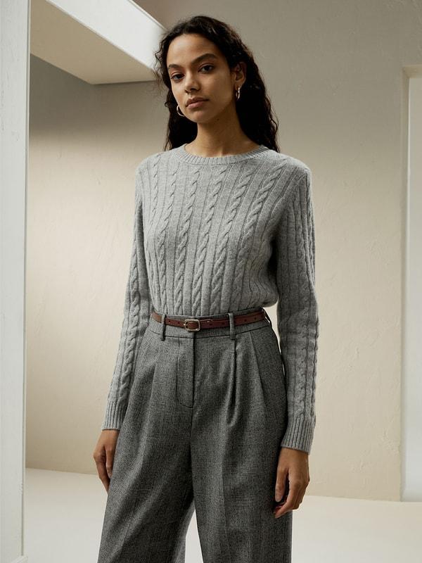 Classic Cable Knit Sweater with Ribbed Edges Product Image