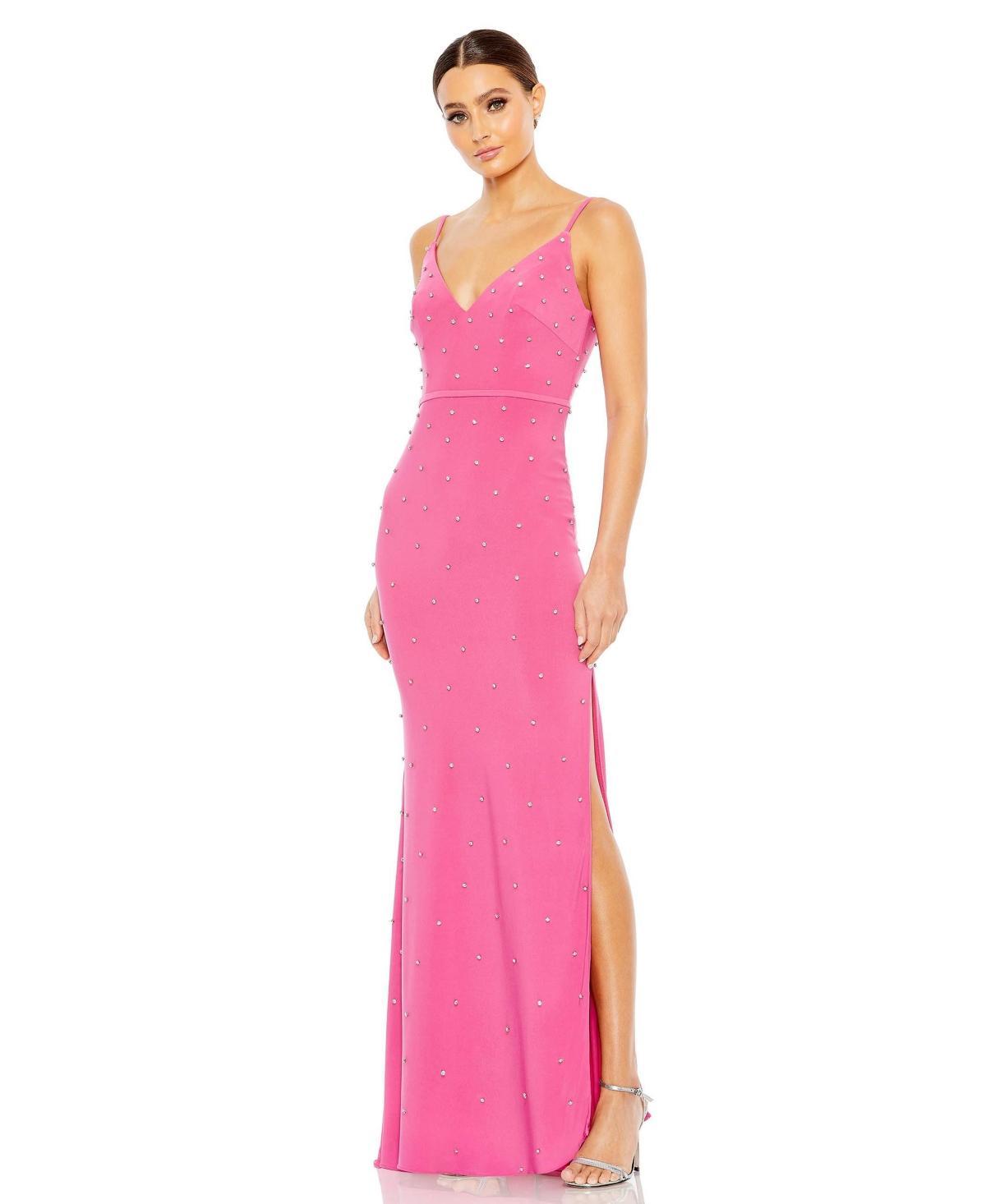 Mac Duggal Womens Rhinestone Embellished V-Neck Gown Product Image