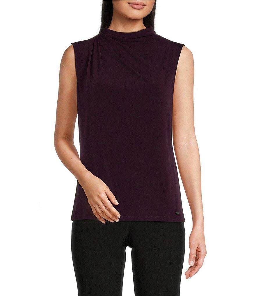 Calvin Klein Mock Neck Sleeveless Gathered Shoulder Top Product Image