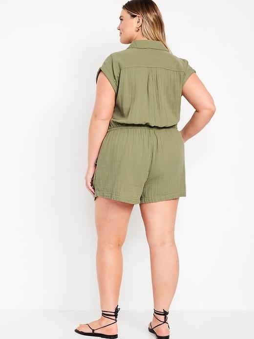 Waist-Defined Crinkle Gauze Romper -- 3-inch inseam Product Image