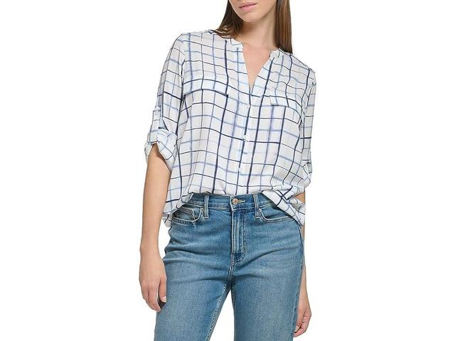 Calvin Klein Printed Crew Roll Sleeve Combo) Women's Blouse Product Image