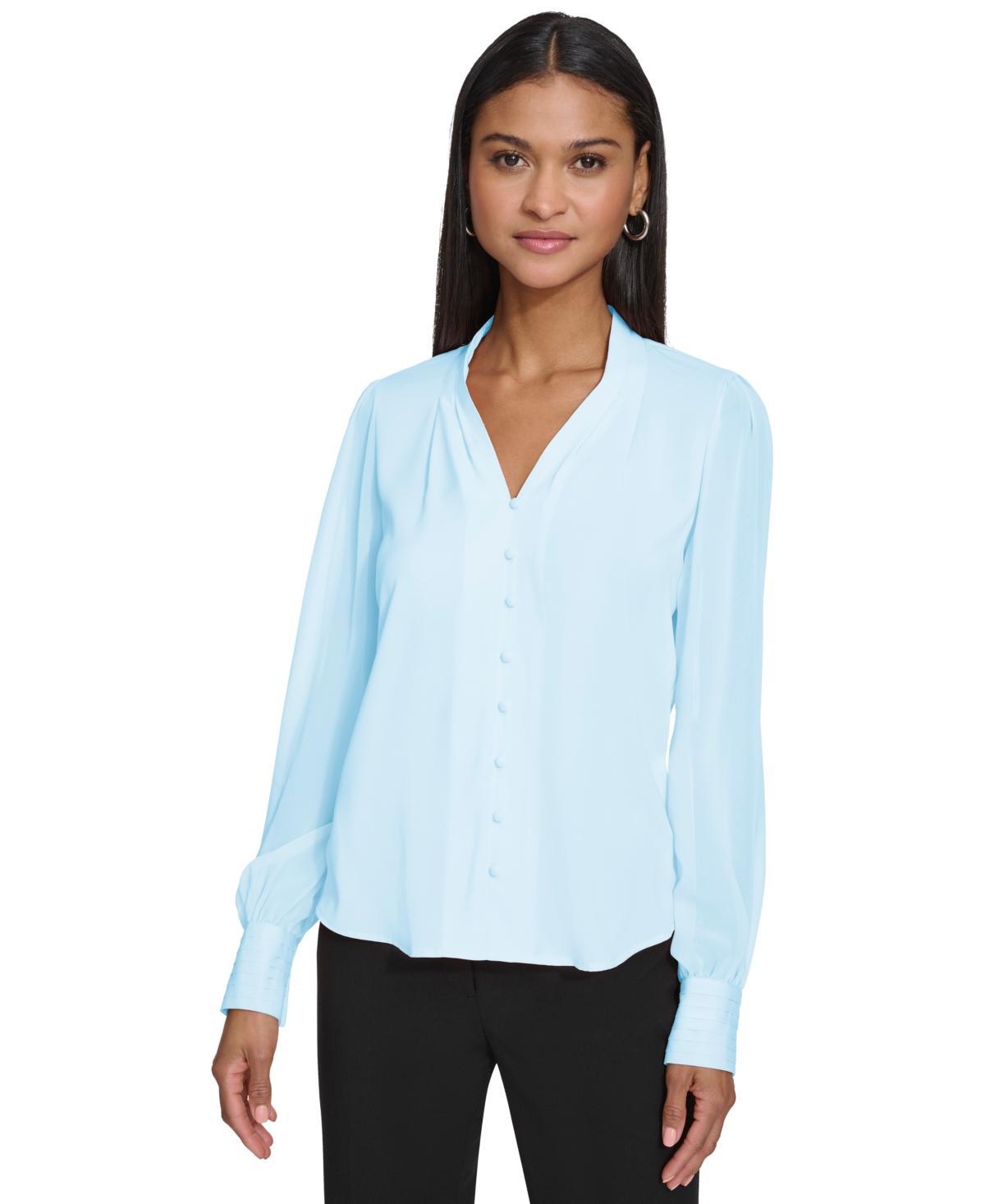 Women's Pleated-Cuff V-Neck Blouse Product Image