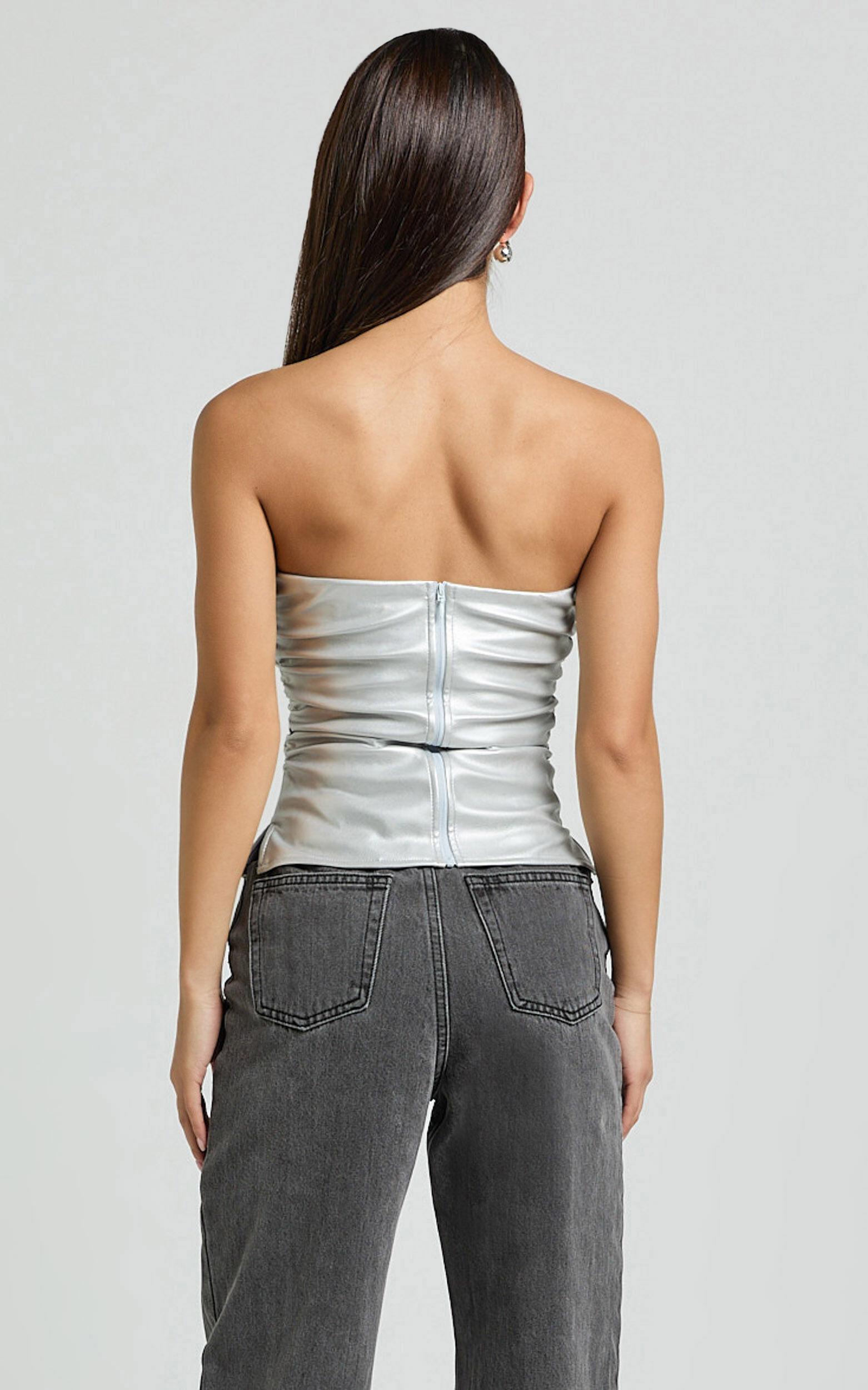 Yvonne Top - Strapless Ruched Top in Silver Product Image