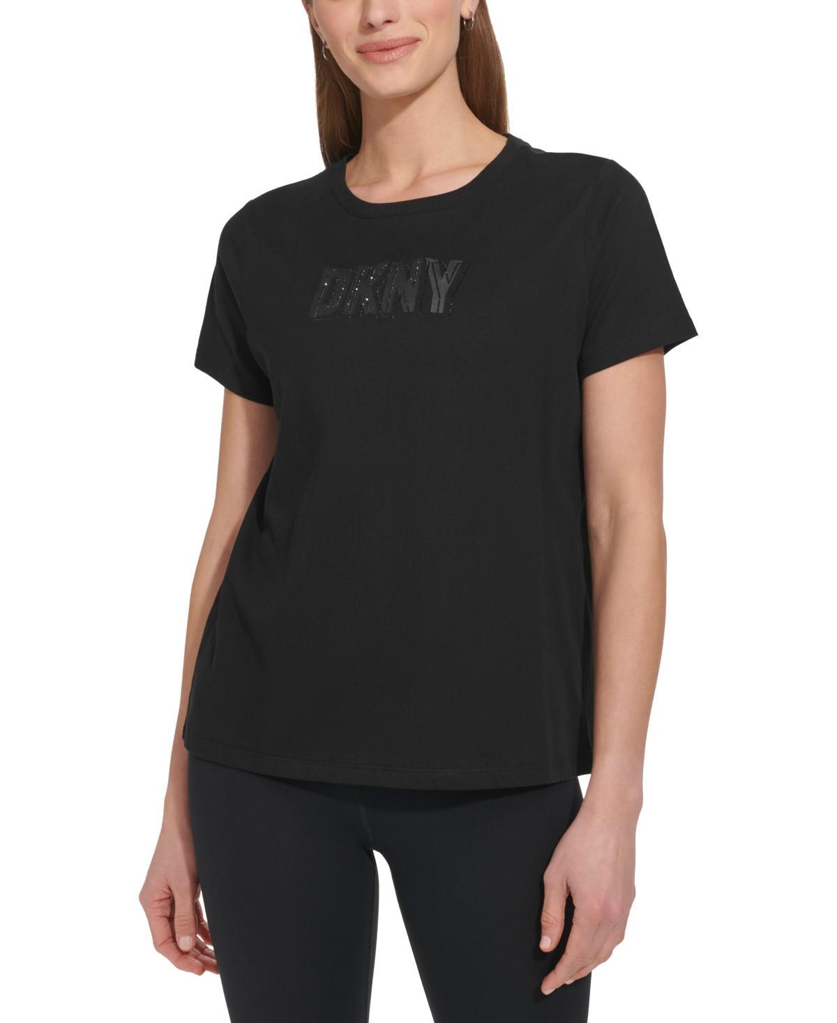 Dkny Sport Womens Cotton Embellished-Logo T-Shirt Product Image