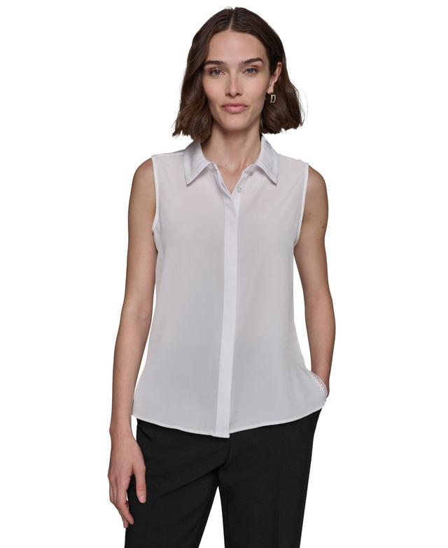 Karl Lagerfeld Paris Womens Lace-Trim Sleeveless Shirt Product Image