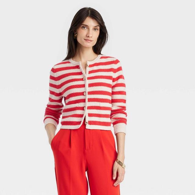 Womens Lady Cardigan - A New Day Red Striped M Product Image