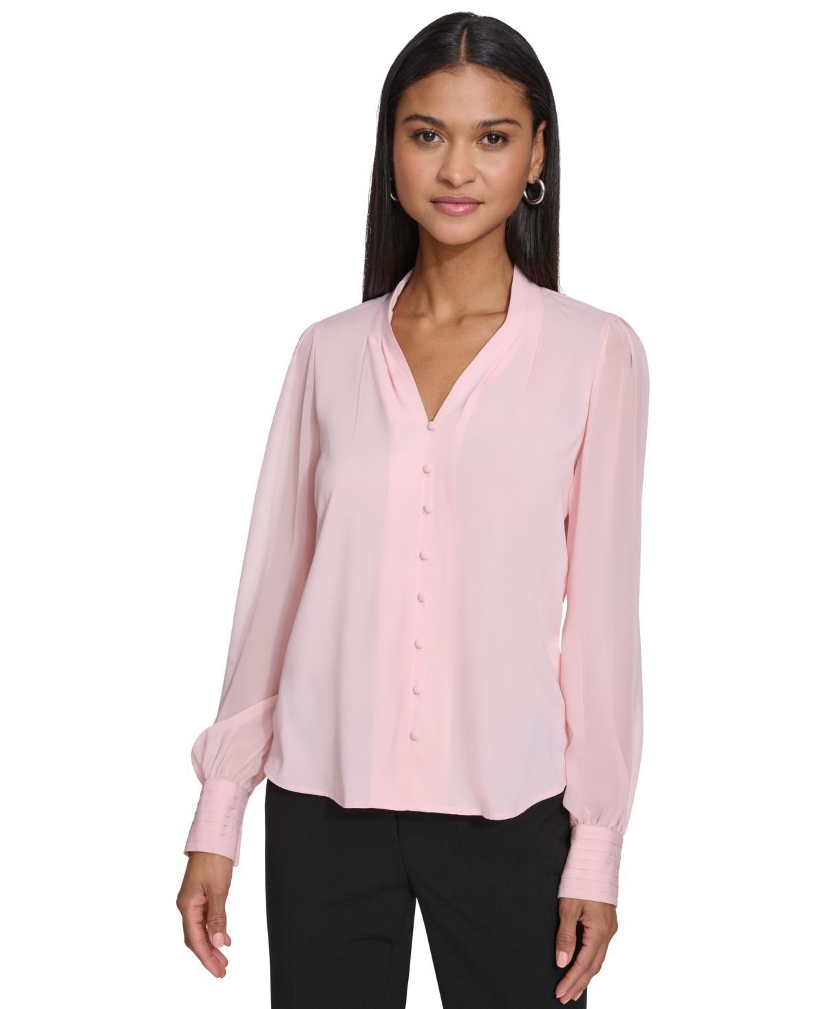 Women's Pleated-Cuff V-Neck Blouse Product Image