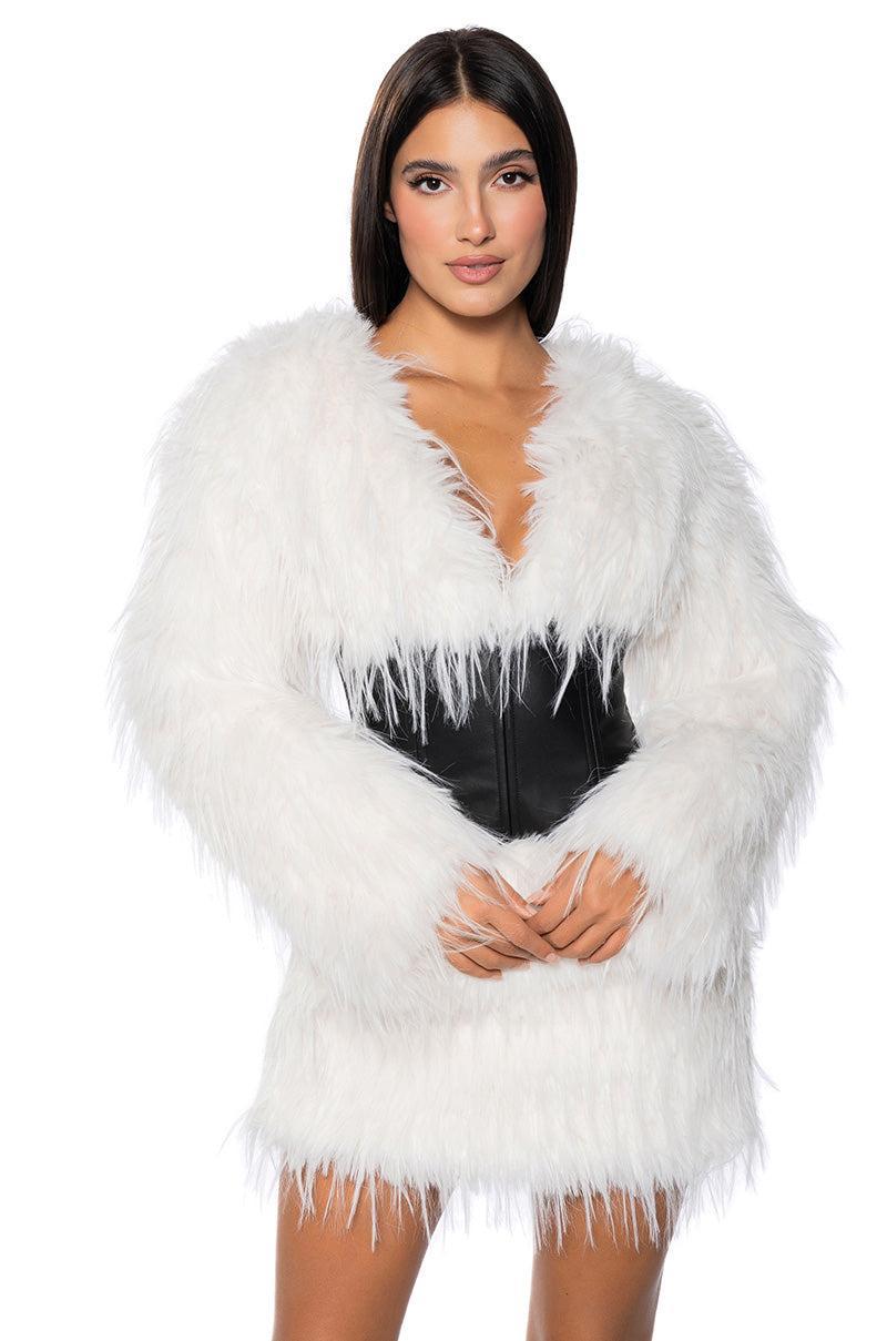 CAMREN FAUX FUR CORSET WAIST MINI DRESS Product Image