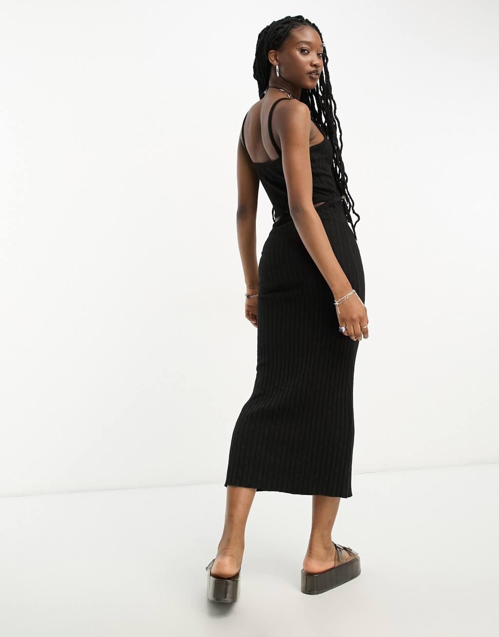 COLLUSION heavy rib cut out cami maxi dress in black  Product Image