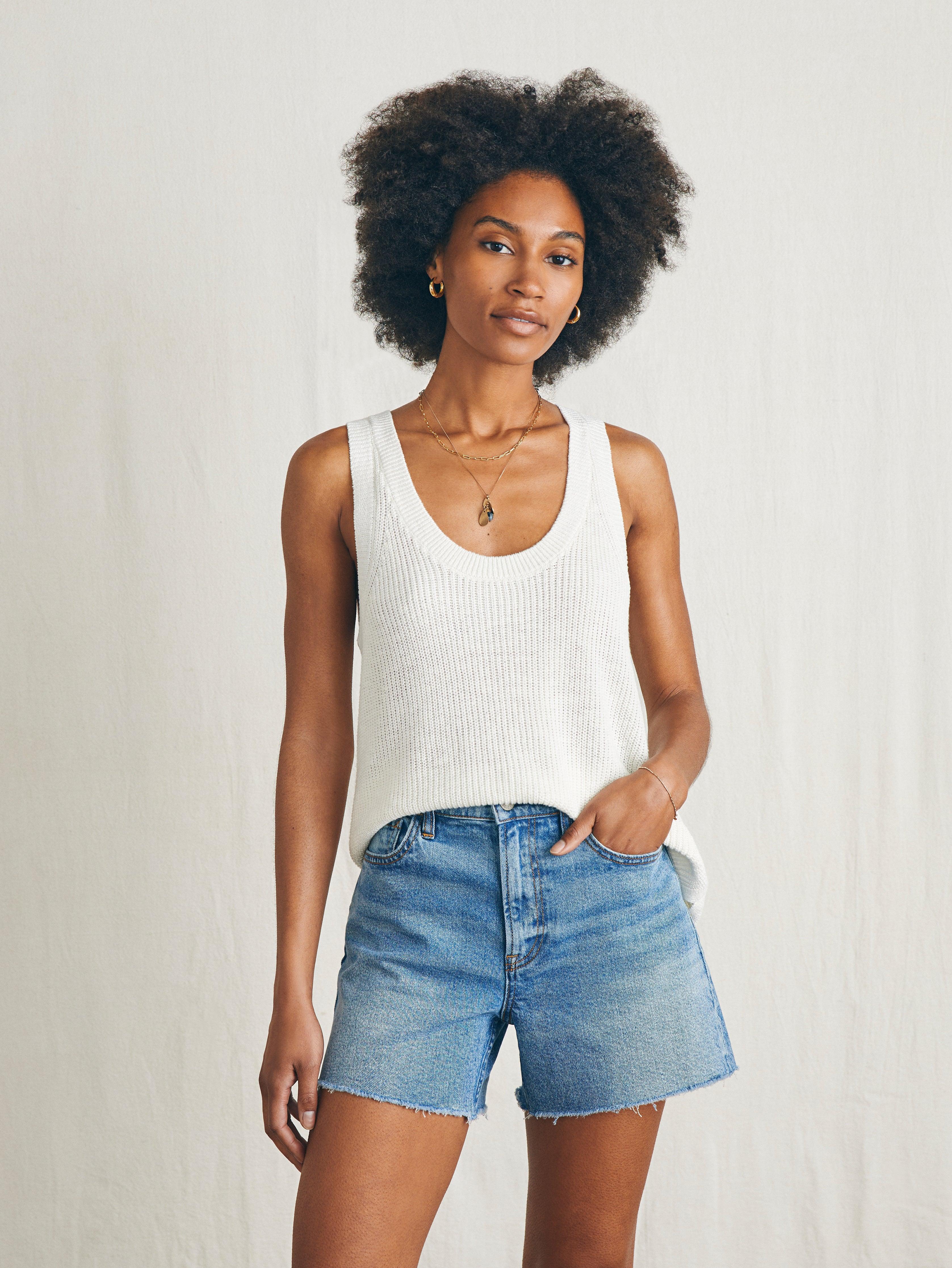 Miramar Linen Scoop Neck Tank - Egret Female product image