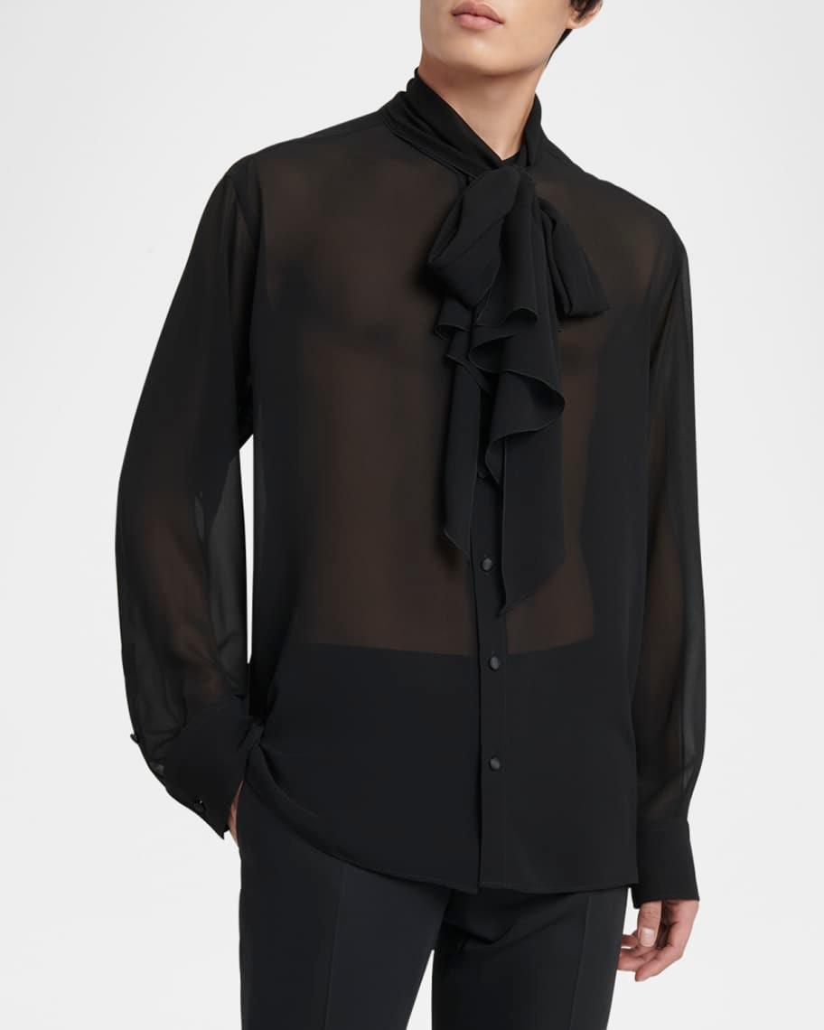 Men's Lace Button-Down Shirt with Bow Product Image