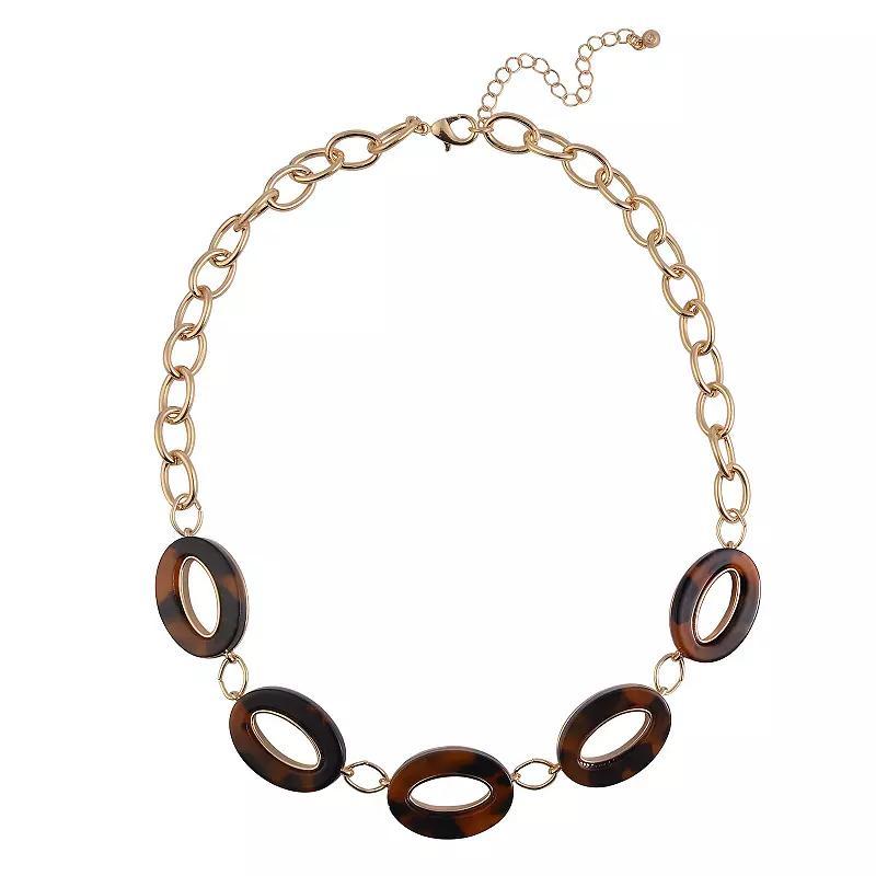 Emberly Gold Tone And Tortoise Oval Link Collar Necklace, Womens, Brown Product Image