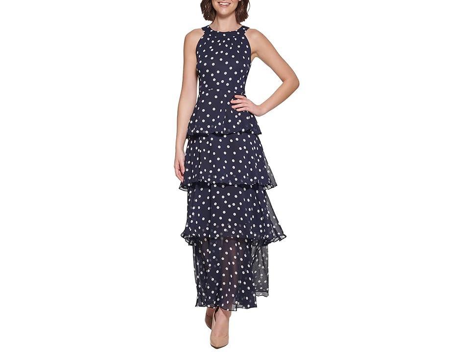 Tommy Hilfiger Tiered Maxi (Sky Captain/Ivory) Women's Dress Product Image