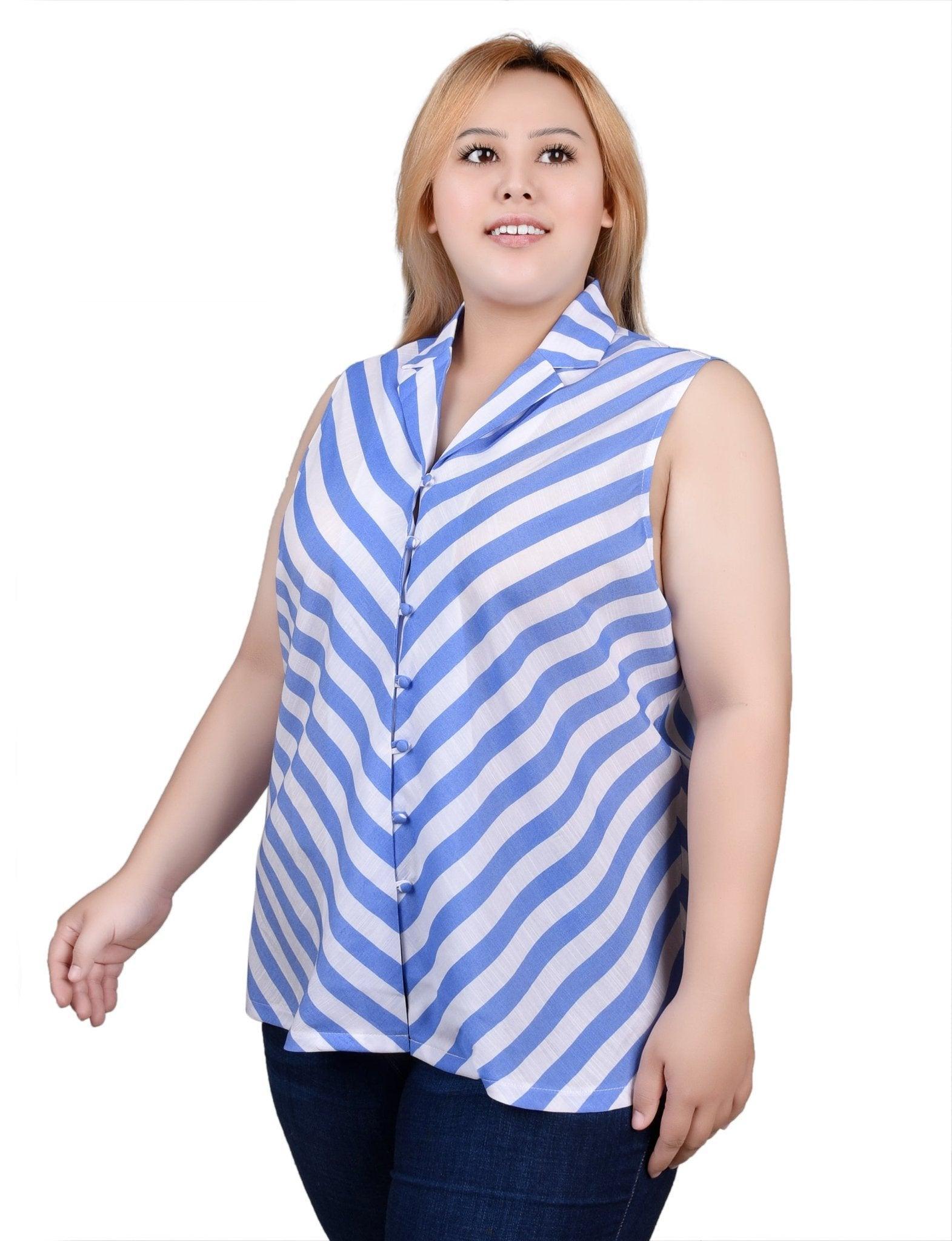 NY Collection Sleeveless Collared Chevron Striped Blouse - Plus Product Image