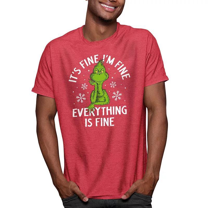 Mens Dr. Seuss The Grinch Its Fine Tee Grey Red Product Image