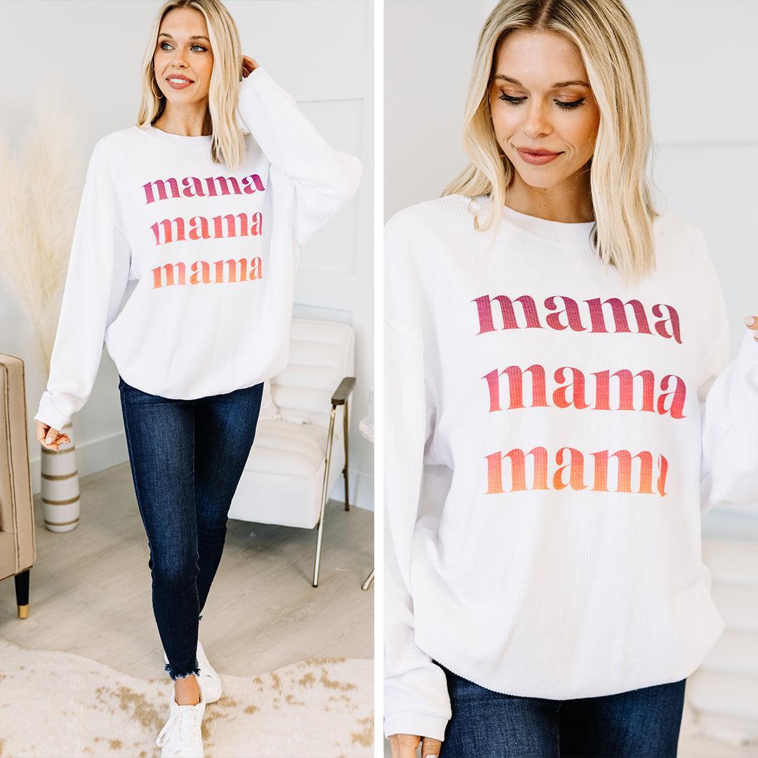 Ombre Mama White Corded Graphic Sweatshirt Female Product Image